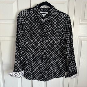 Foxcroft Cotton Geometric Button Up Long Sleeve Womens Sz 14P Office Casual